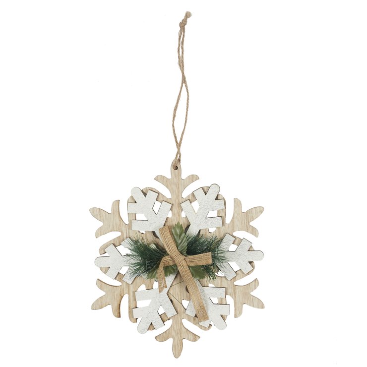 SUSPENSION FLOCON DE NEIGE BOIS 34X18X0.5CM