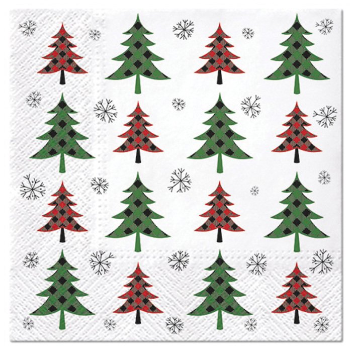 SET 20 SERVIETTES 3 PLIS 33X33CM SAPINS VERTS ET ROUGES