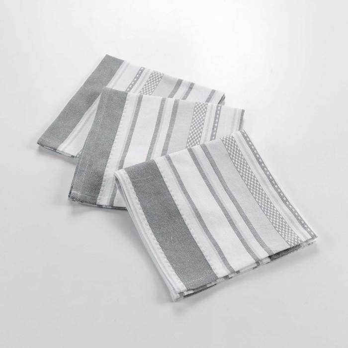 3 SERVIETTES DE TABLE 40X40CM TISSE SANTORIN GRIS BLANC