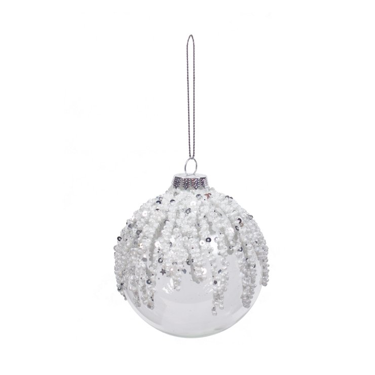 BOULE DE NOEL VERRE AVEC ORNEMENTS SEQUINS 8CM