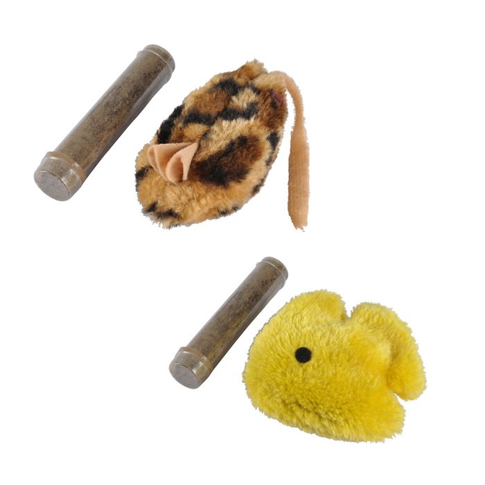 JOUET PELUCHE ET HERBE A CHAT 10CM POUSSIN OU SOURIS