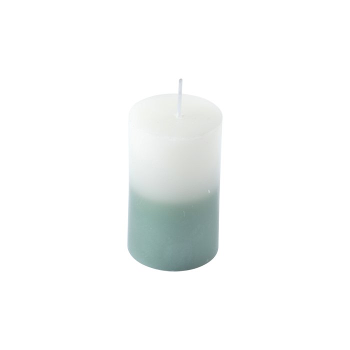 BOUGIE PILIER 5X8CM TIE DYE BLANC ET CELADON