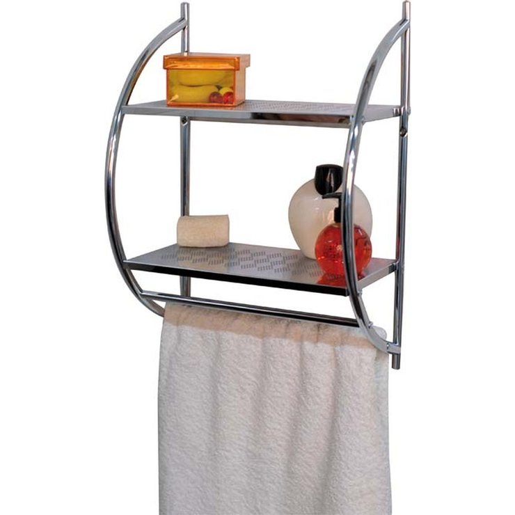 ETAGERE MURALE 2 ETAGES ET PORTE SERVIETTES   CHROME