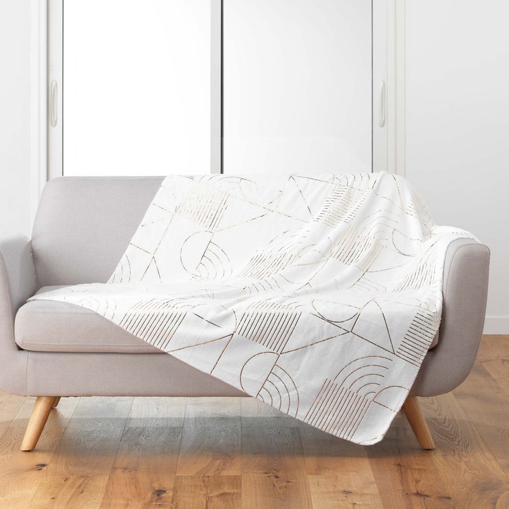 PLAID 125X150CM FLANELLE METALLISEE LINEOR BLANC OR